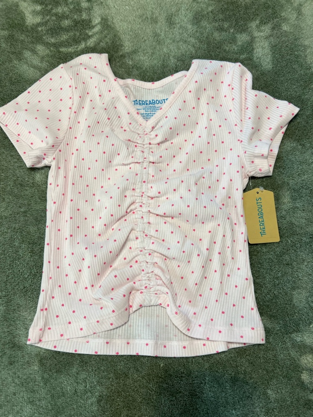 Girls' Pink Dot Ruched V-Neck Top